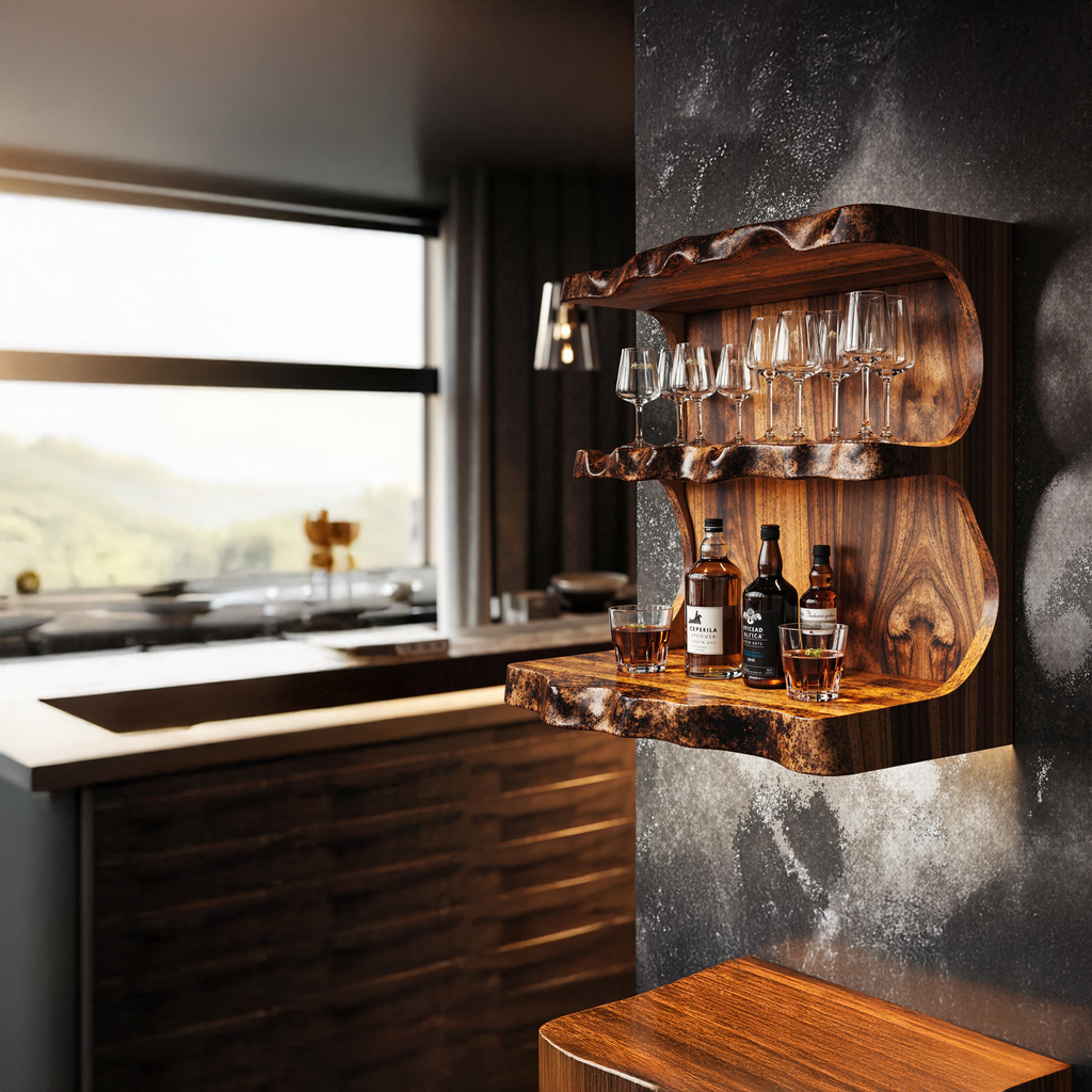 Wine Bar Shelf, Vintage Reclaimed Wood Wall Mounted Liquor Display