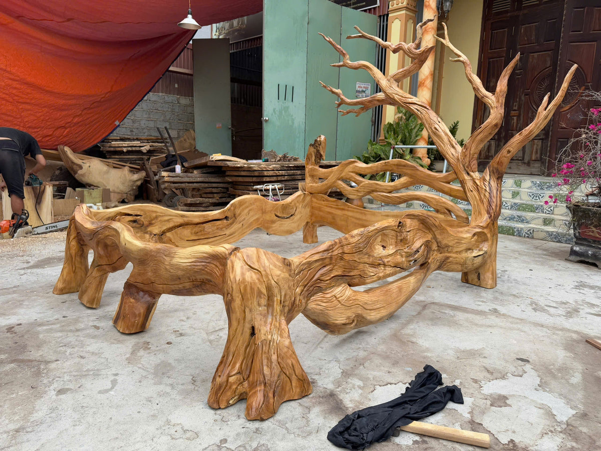 Rustic Solid Wood Bed Frame, Curved Natural Edge Queen or King Bed