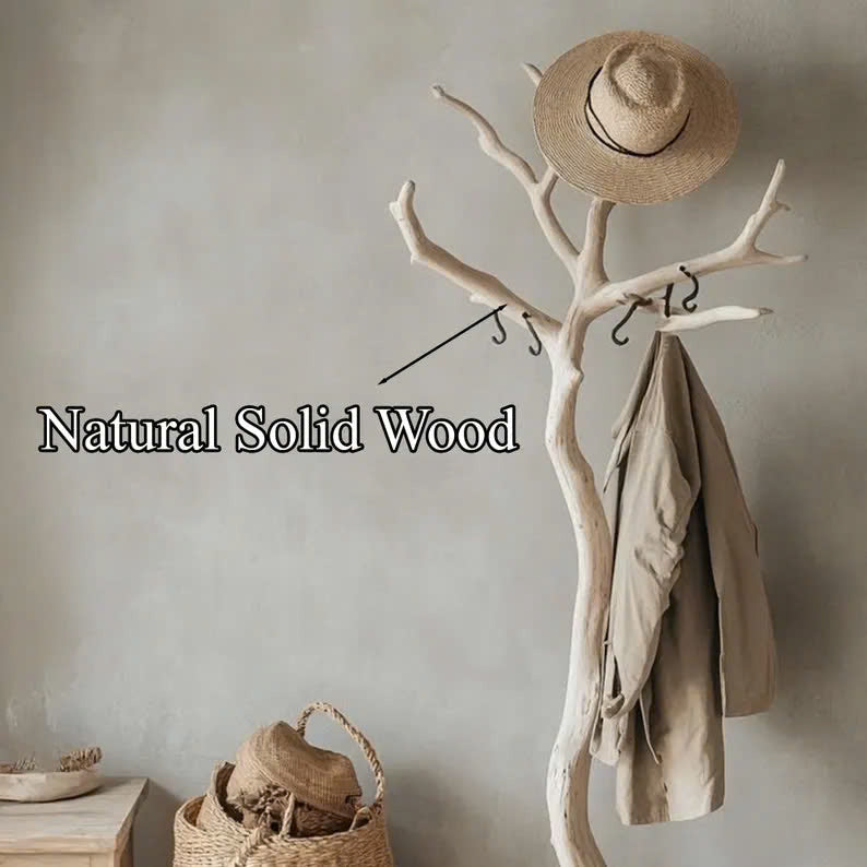 Tree Branch Coat Rack, Driftwood Solid Wood Clothes Rack with Hooks