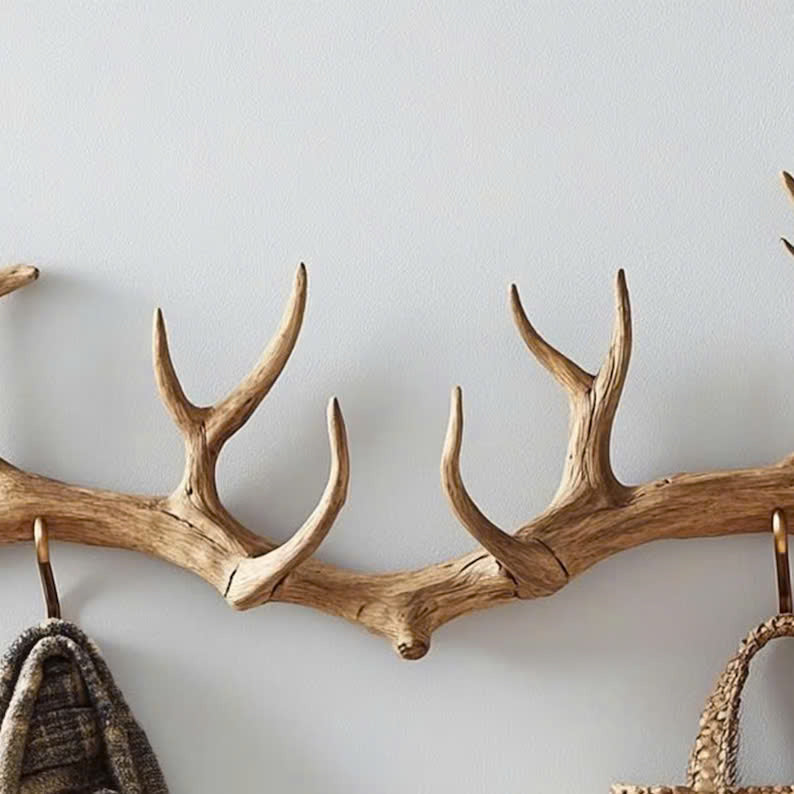Antler Coat Rack, Rustic Wood Wall Hanger for Coats and Hats