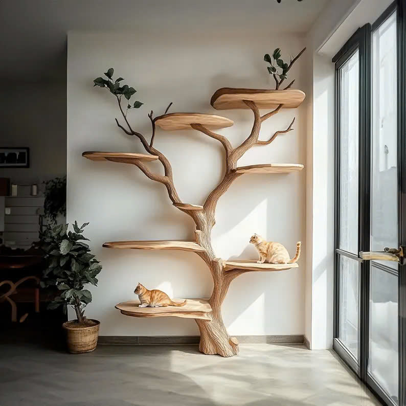 Wooden Cat Tree Large Branch Climbing Tower Handmade Solid Wood