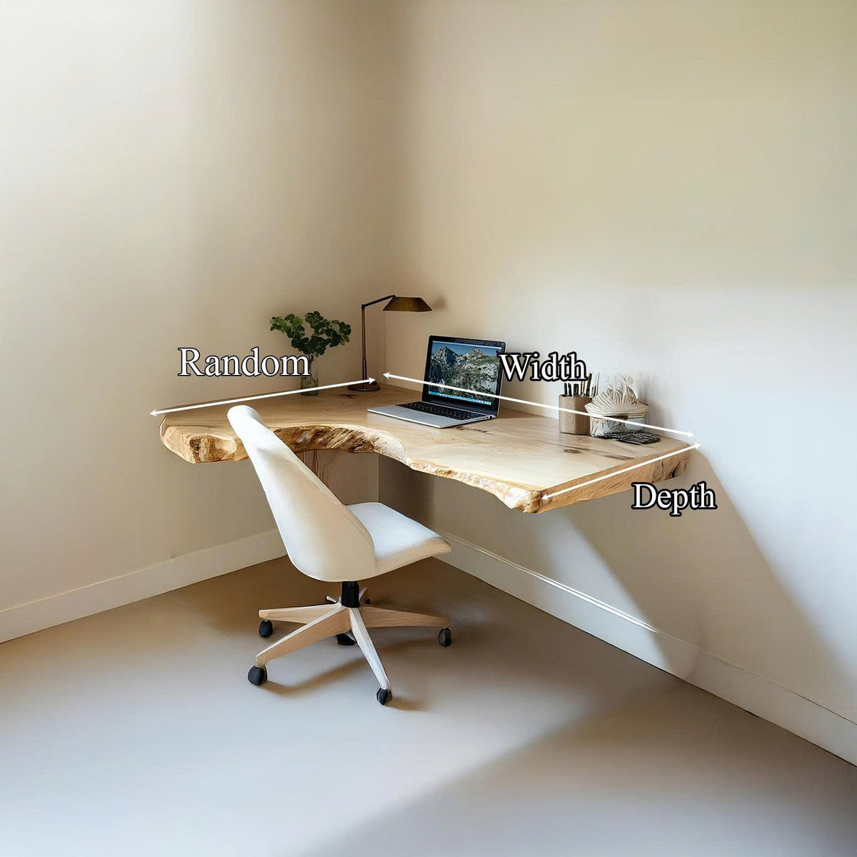 Mid Century Floating Desk, Live Edge Wall Mounted Desk for Bedroom