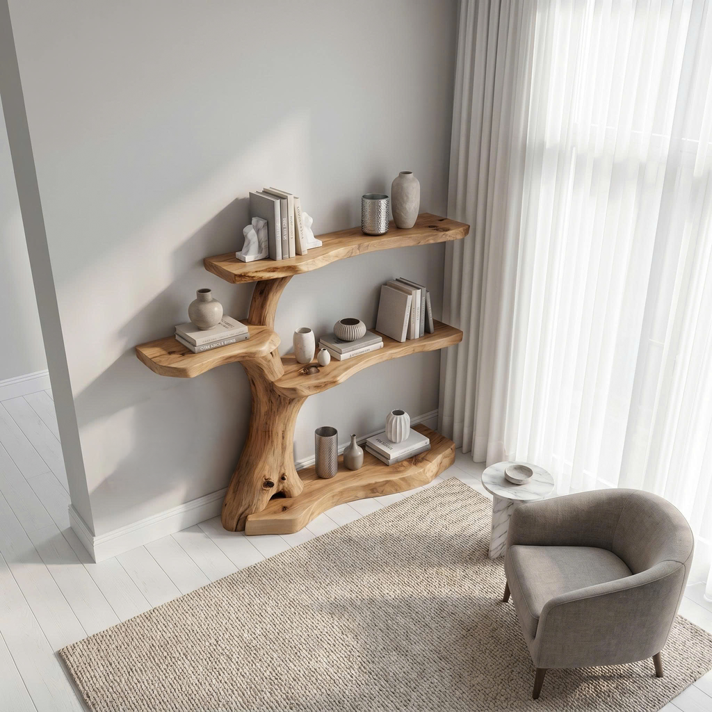 Corner Tree Bookshelf, Rustic Wall Mounted Branch Shelf for Nursery