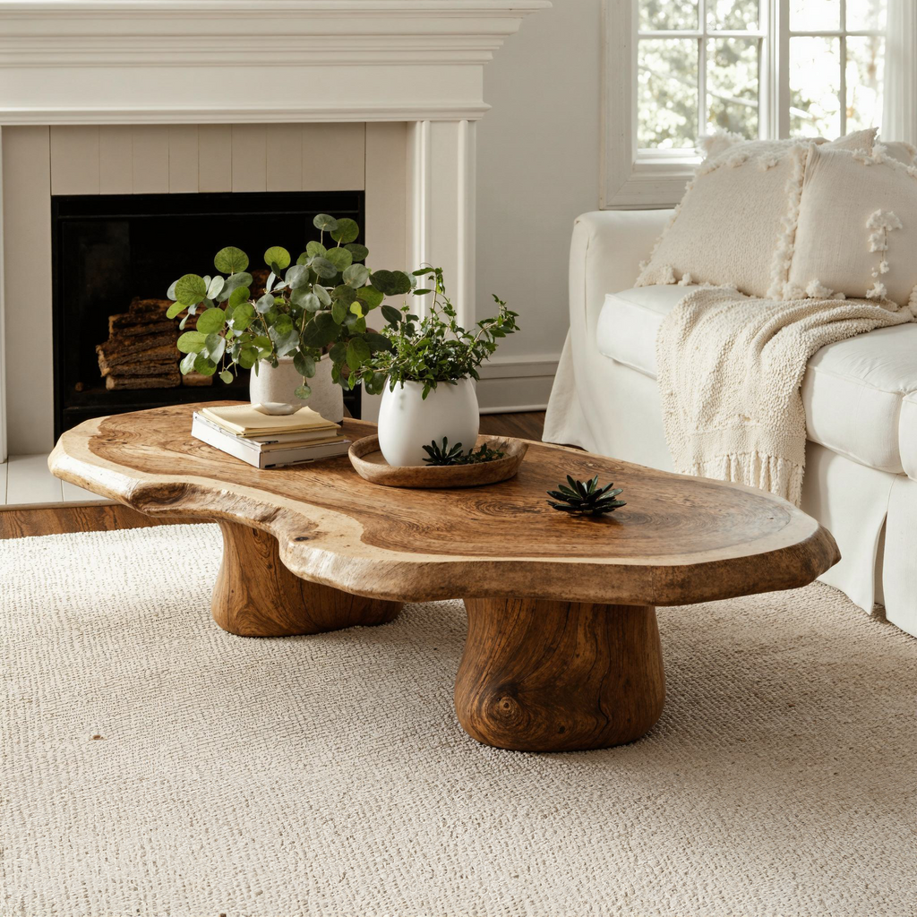 Modern Wood Coffee Table, Solid Natural Wood Living Room Table