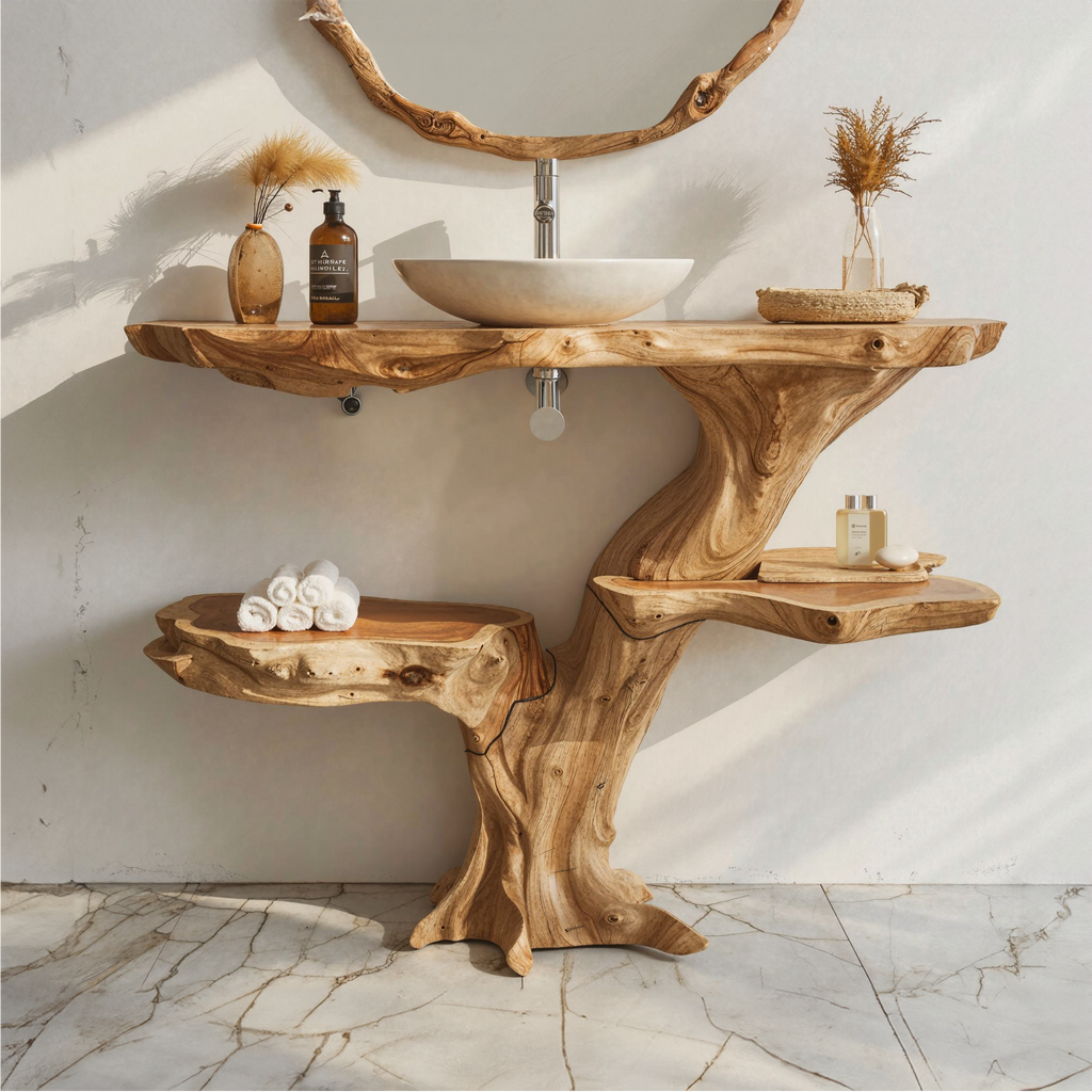 Live Edge Bathroom Vanity Handcrafted Floating Wood Vanity Shelf