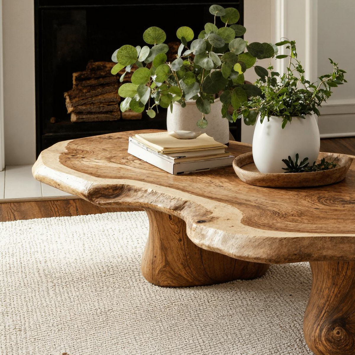 Modern Wood Coffee Table, Solid Natural Wood Living Room Table