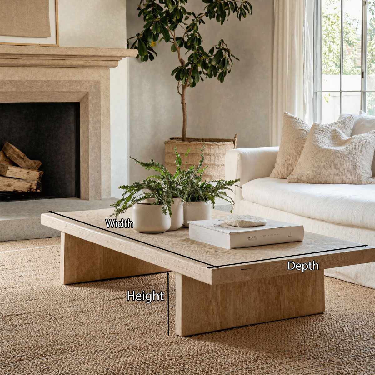 Live Edge Oak Coffee Table, Natural Solid Wood Living Room Table